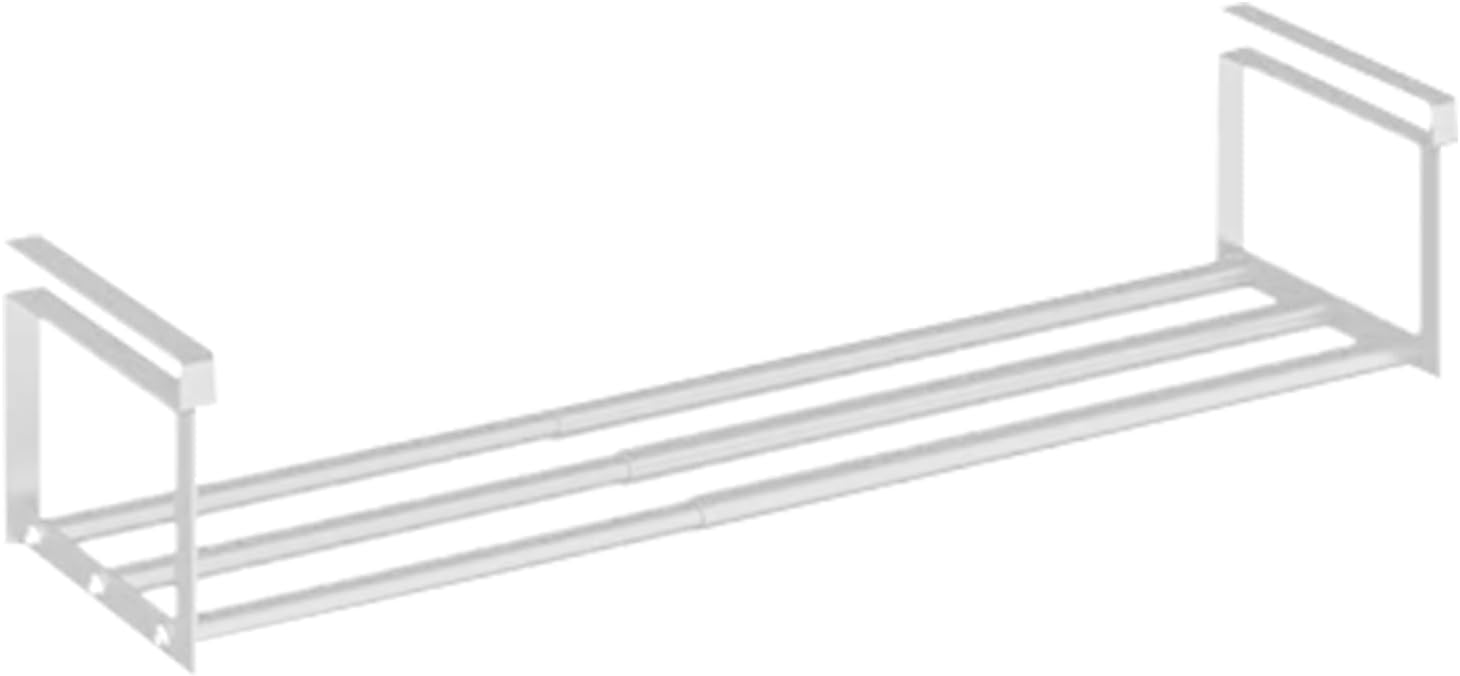 White Adjustable Under-Shelf Storage Rack – Expandable Metal Hanging Organizer for Kitchen, Bathroom, Closet, or Shoes