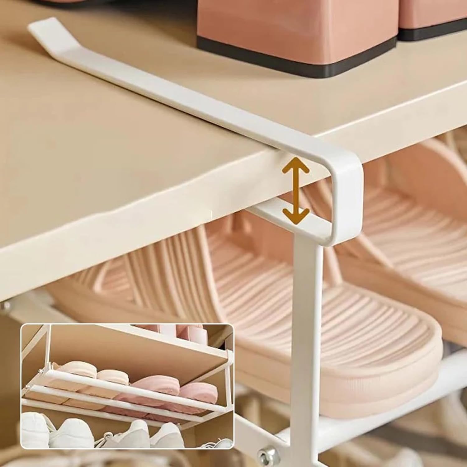 White Adjustable Under-Shelf Storage Rack – Expandable Metal Hanging Organizer for Kitchen, Bathroom, Closet, or Shoes