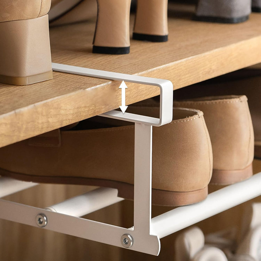 White Adjustable Under-Shelf Storage Rack – Expandable Metal Hanging Organizer for Kitchen, Bathroom, Closet, or Shoes